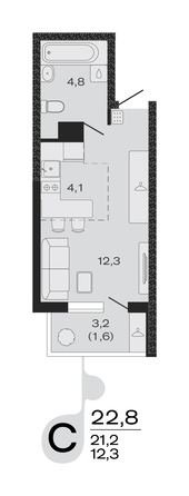 Планировка Студия 22,8 м²