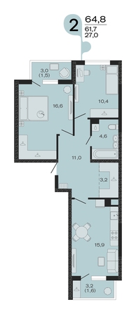 Планировка 2-комн 64,8 м²