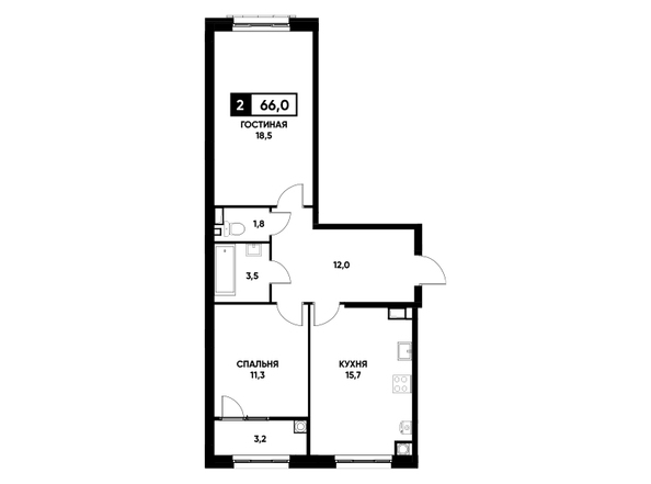 Планировка 2-комн 66 м²