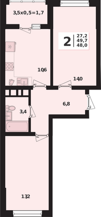 Планировка 2-комн 49,7 м²