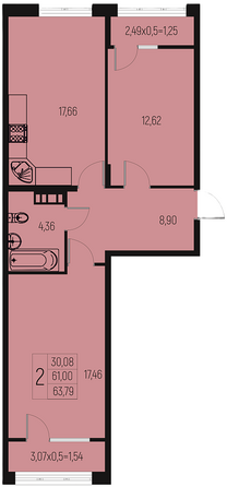 Планировка 2-комн 63,79, 64,21 м²