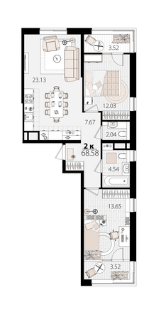 Планировка 2-комн 68,19 м²
