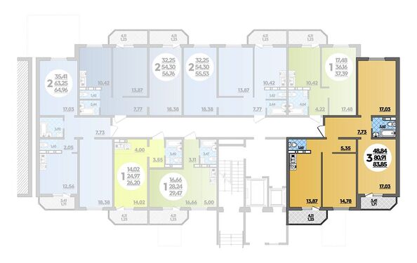 Планировка 3-комн 83,85 м²