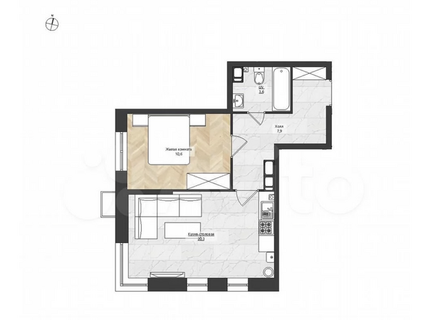 Планировка 1-комн 42,4 м²