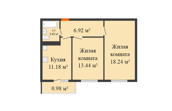 Планировка 2-комн 54,39 м²