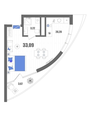 Планировка Номер 32,14 - 33,94 м²
