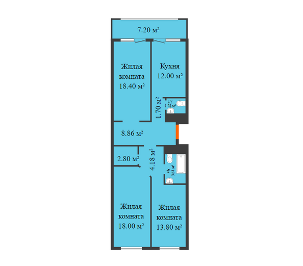 Планировка 3-комн 88,79 м²