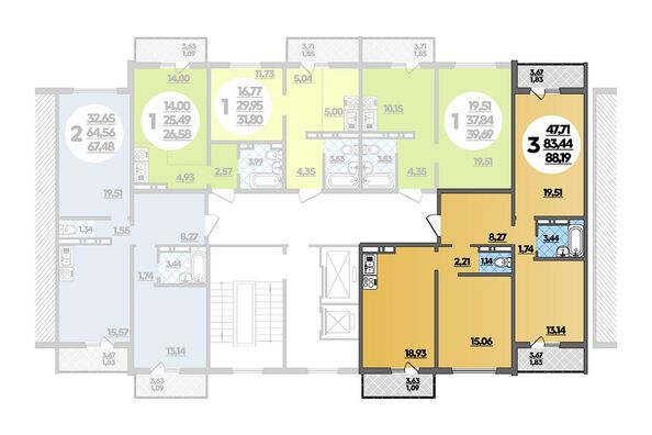 Планировка 3-комн 88,19 м²
