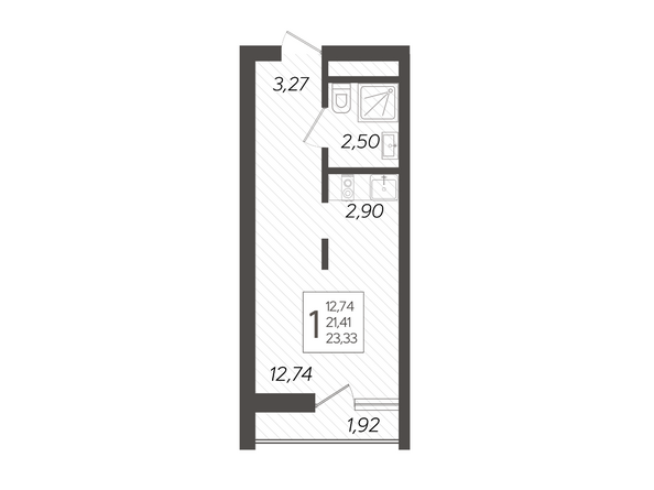 Планировка 1-комн 23,33 м²
