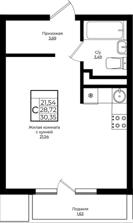 Планировка Студия 30,35 м²
