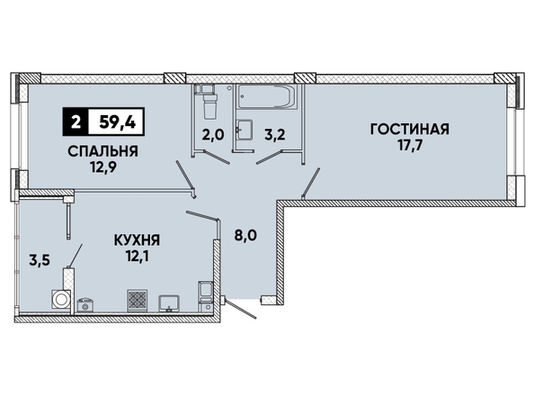 Планировка 2-комн 59,4 м²