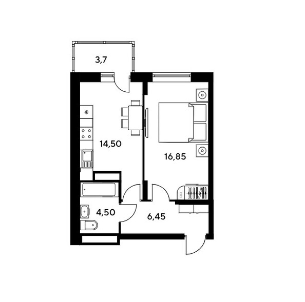 Планировка 2-комн 46 м²