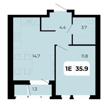 Планировка 1-комн 35,9 м²