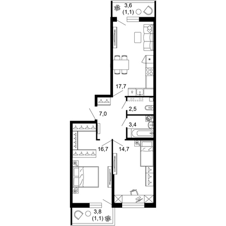 Планировка 2-комн 64,2 м²