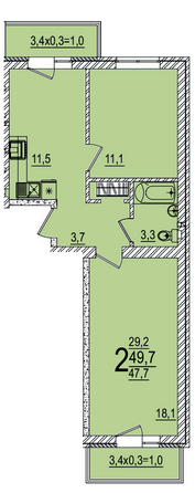 Планировка 2-комн 49,7 м²
