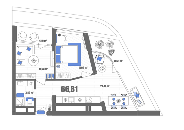 Планировка Номер 66,41, 66,81 м²