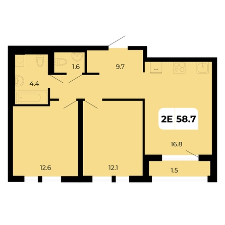 Планировка 2-комн 58,7 м²