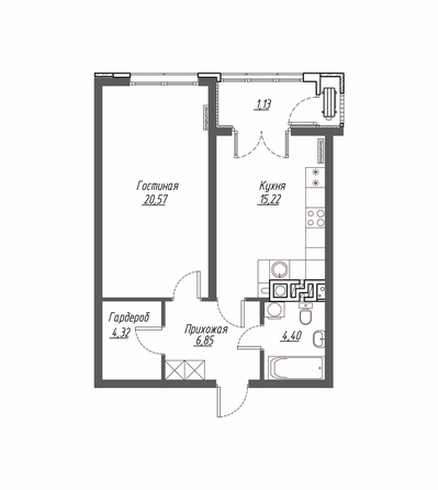 Планировка 1-комн 52,75 м²