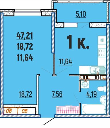 Планировка 1-комн 47,21 м²