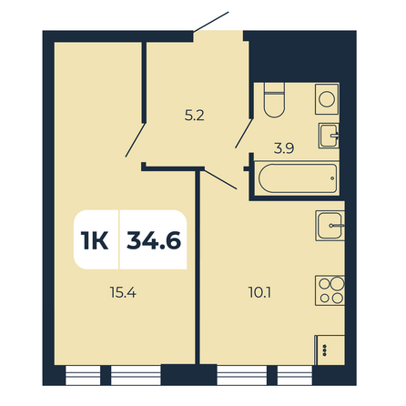 Планировка 1-комн 34,6 м²