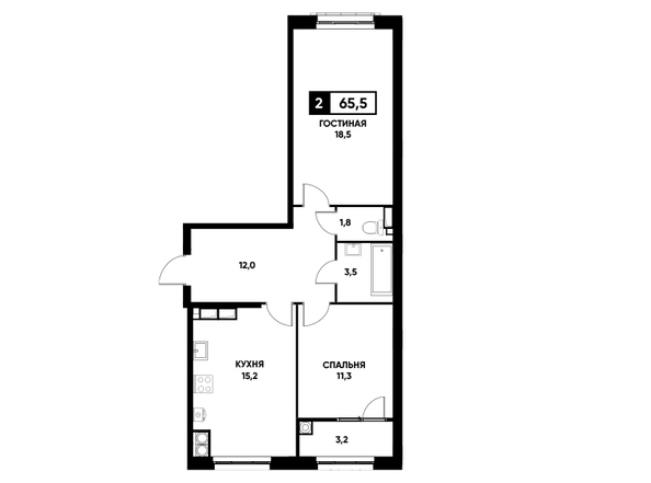 Планировка 2-комн 65,5, 65,7 м²