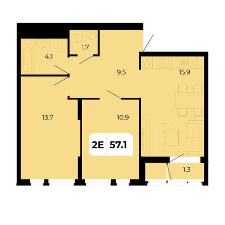 Планировка 2-комн 57,1 м²