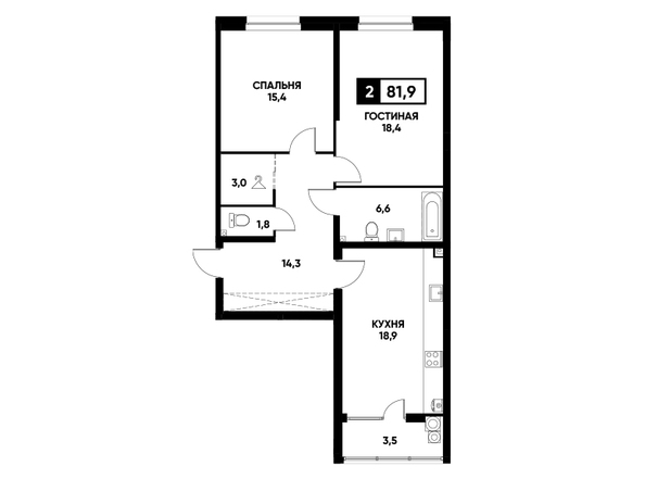 Планировка 2-комн 81,9 м²