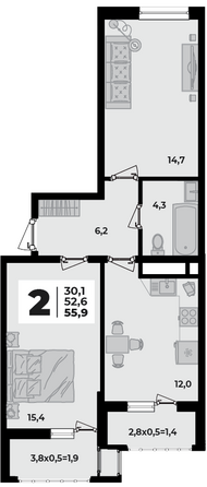 Планировка 2-комн 55,9 м²