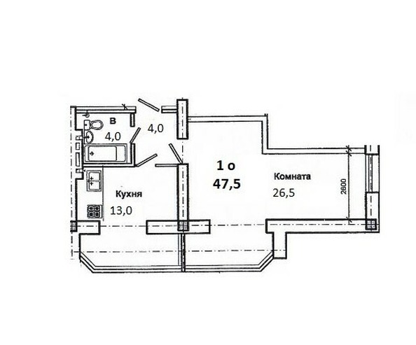 Планировка 1-комн 47,5 м²