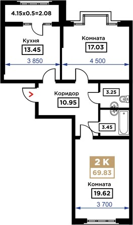 Планировка 2-комн 69,83 м²