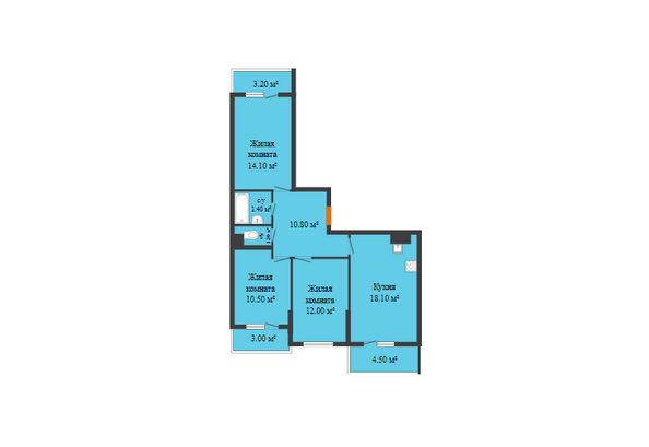 Планировка 3-комн 74,6 м²