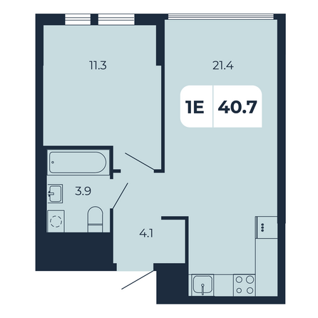 Планировка 1-комн 40,7 м²