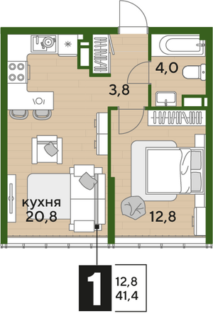 Планировка 1-комн 41,4 м²