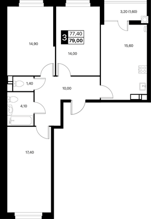 Планировка 3-комн 79, 79,4 м²