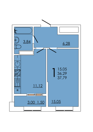 Планировка 1-комн 37,79 м²