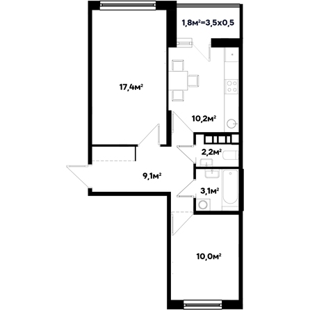 Планировка 2-комн 53,8 м²