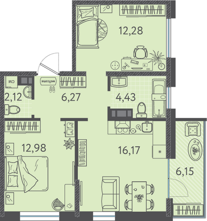Планировка 2-комн 56,1 м²