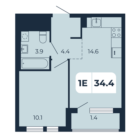 Планировка 1-комн 34,4 м²