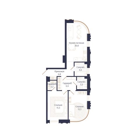 Планировка 2-комн 71,6 м²