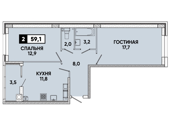 Планировка 2-комн 59,1 м²