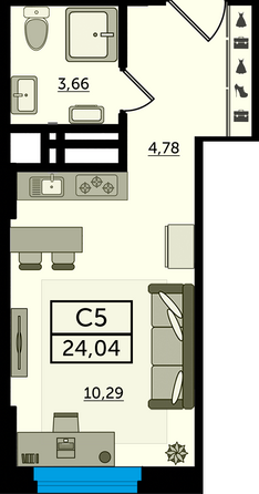 Планировка Студия 24,04 м²