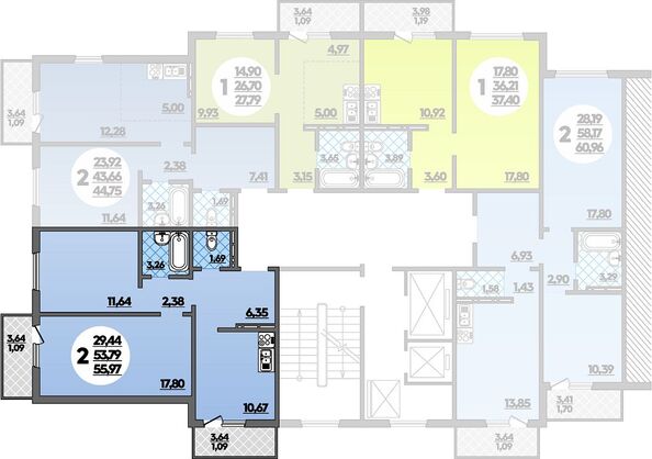 Планировка 2-комн 55,97 м²