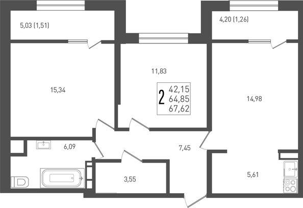 Планировка 2-комн 67,62 м²