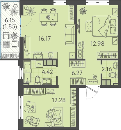 Планировка 2-комн 53,5 м²