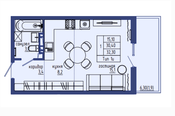 Планировка 1-комн 32,3 м²