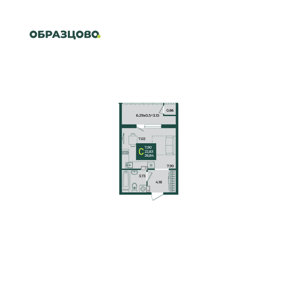 Планировка Студия 26,84 м²