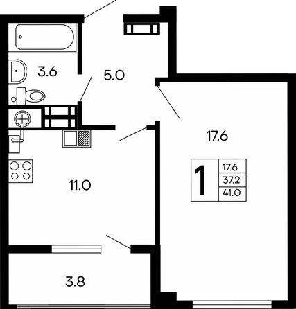 Планировка 1-комн 41 м²