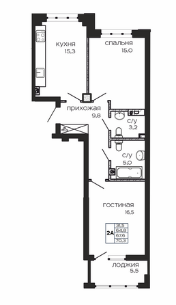 Планировка 2-комн 70,3 м²
