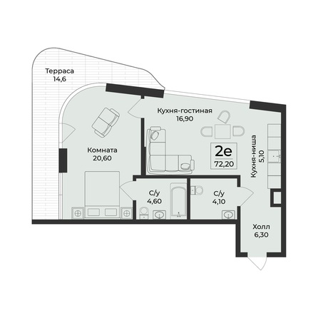 Планировка 2-комн 79,6 м²