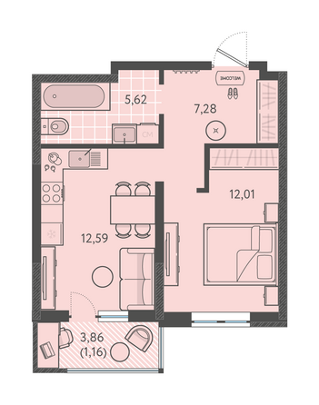 Планировка 1-комн 38,66 м²